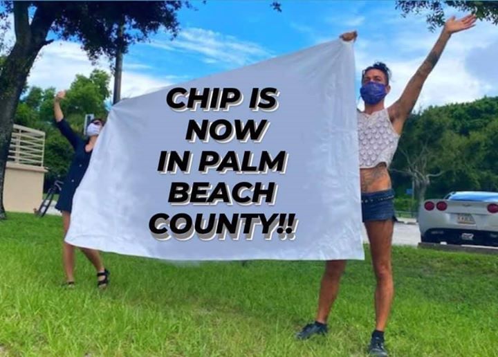 CHIP volunteers holding up a banner at the Gun Club jail at our noise demo in August 2020